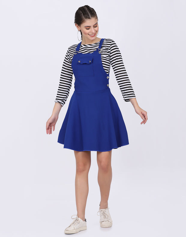Royal Blue Dungaree Skirt with Striped Top-2021