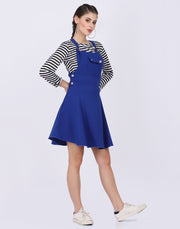Royal Blue Dungaree Skirt with Striped Top-2021