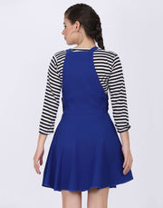 Royal Blue Dungaree Skirt with Striped Top-2021