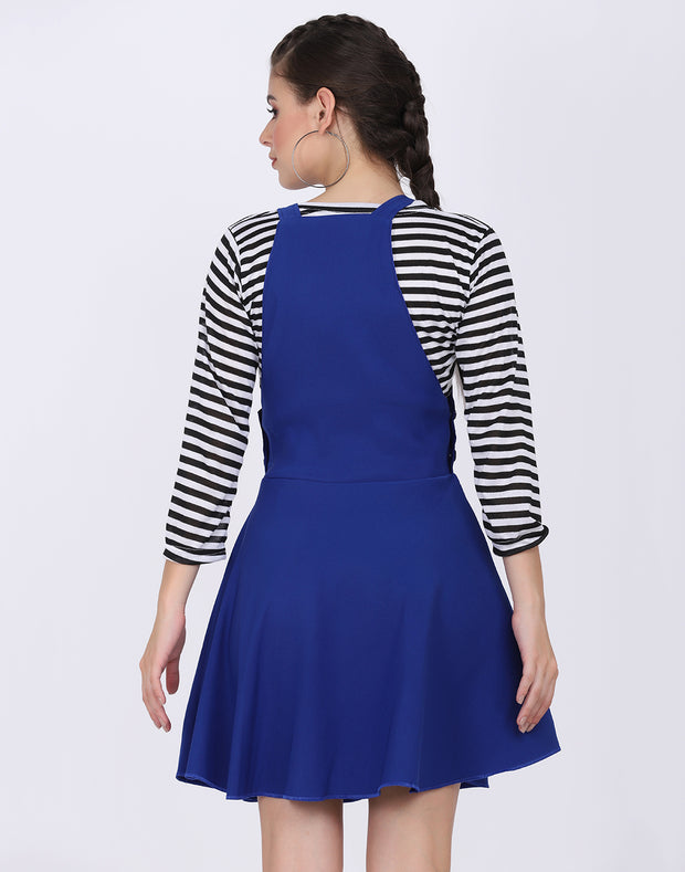 Royal Blue Dungaree Skirt with Striped Top-2021