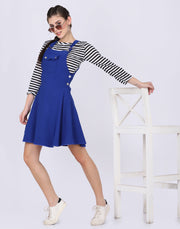 Royal Blue Dungaree Skirt with Striped Top-2021