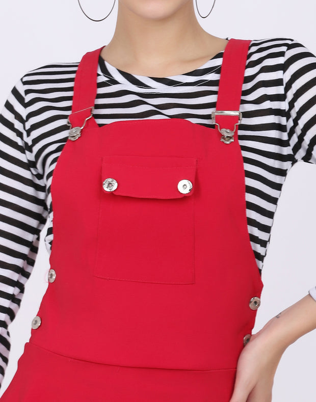 Pink Dungaree Skirt with Striped Top-2022