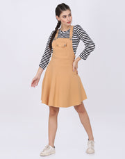 Beige Dungaree Skirt with Striped Top-2026