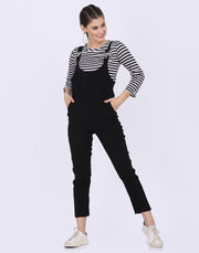 Black Dungaree Pant with Striped Top-2055B