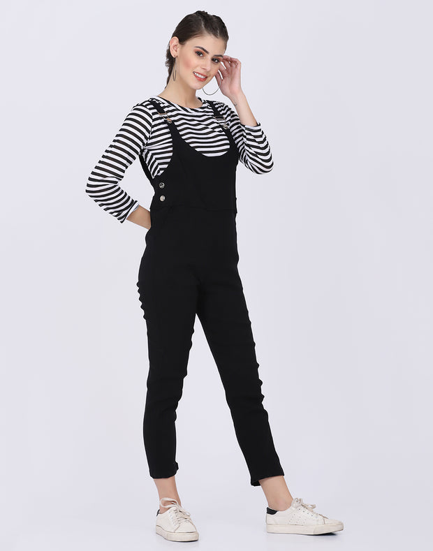 Black Dungaree Pant with Striped Top-2055B