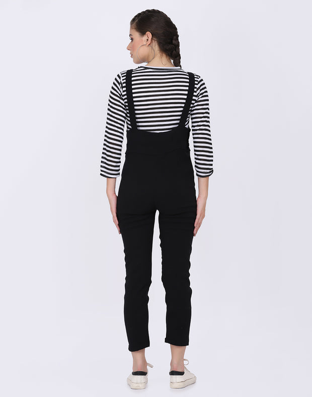 Black Dungaree Pant with Striped Top-2055B