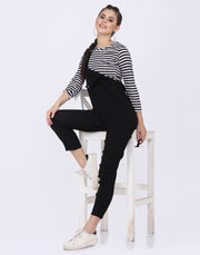 Black Dungaree Pant with Striped Top-2055B