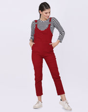 Maroon Dungaree Pant with Striped Top-2053
