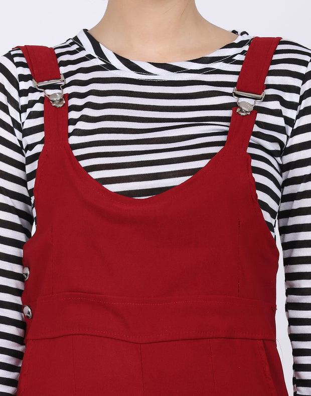 Maroon Dungaree Pant with Striped Top-2053