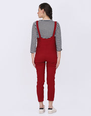 Maroon Dungaree Pant with Striped Top-2053