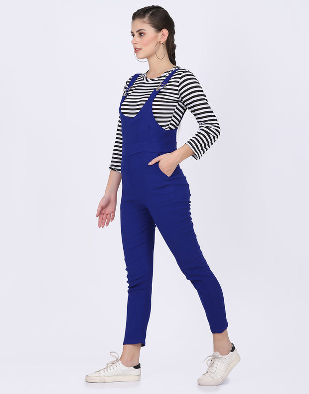 Royal Blue Dungaree Pant with Striped Top-2054