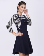 Navy Blue Dungaree Skirt with Striped Top-2330