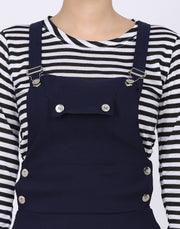 Navy Blue Dungaree Skirt with Striped Top-2330