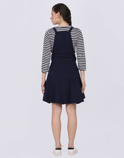 Navy Blue Dungaree Skirt with Striped Top-2330