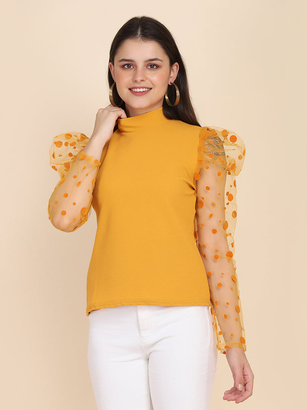 Yellow Carrera Polka Dot Net Top-2605