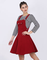 Maroon Dungaree Skirt with Striped Top-2331