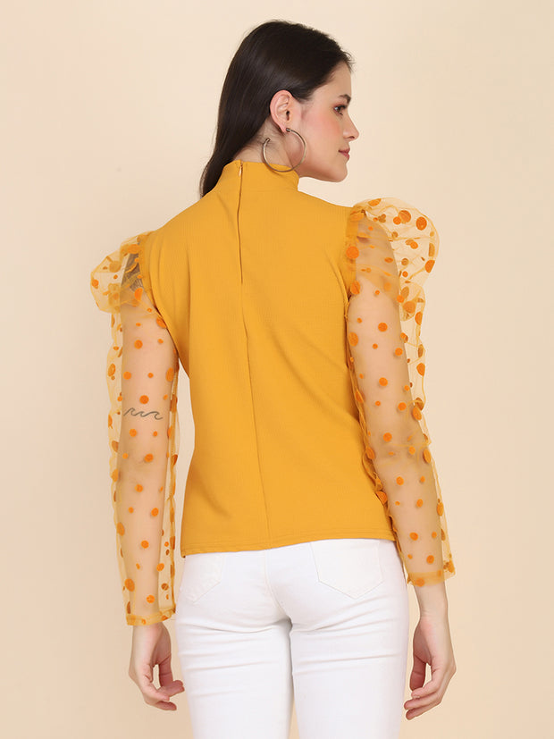 Yellow Carrera Polka Dot Net Top-2605