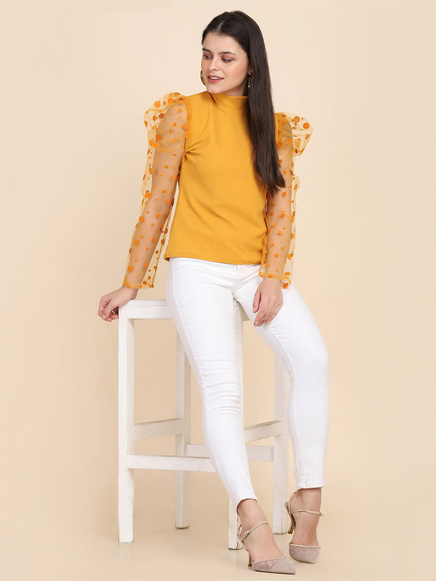 Yellow Carrera Polka Dot Net Top-2605