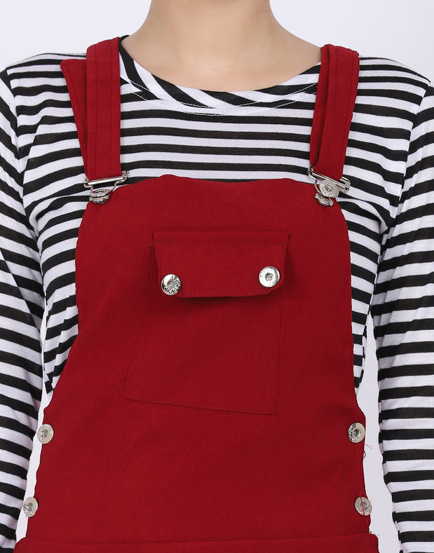 Maroon Dungaree Skirt with Striped Top-2331