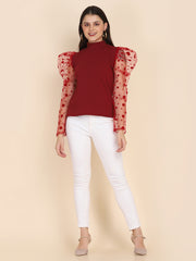 Maroon Carrera Polka Dot Net Top-2604