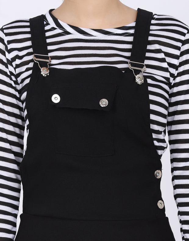 Black Dungaree Skirt with Striped Top Midi Dress-2025