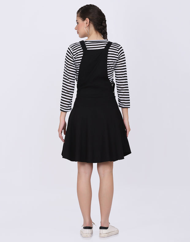 Black Dungaree Skirt with Striped Top Midi Dress-2025