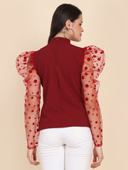 Maroon Carrera Polka Dot Net Top-2604