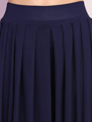 Navy Lycra Solid Pleated Flared Elephant Palazzo Pant-2679