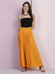 Yellow Lycra Solid Pleated Flared Elephant Palazzo Pant-2682