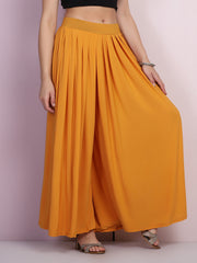 Yellow Lycra Solid Pleated Flared Elephant Palazzo Pant-2682