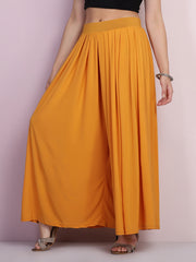 Yellow Lycra Solid Pleated Flared Elephant Palazzo Pant-2682