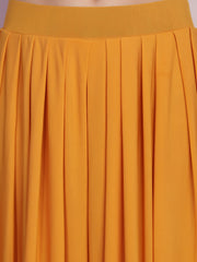 Yellow Lycra Solid Pleated Flared Elephant Palazzo Pant-2682
