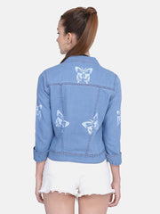 Butterfly Printed Denim Jacket For Women-2763B-2763B