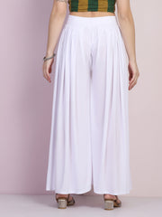 White Lycra Solid Pleated Flared Elephant Palazzo Pant-2686