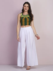 White Lycra Solid Pleated Flared Elephant Palazzo Pant-2686