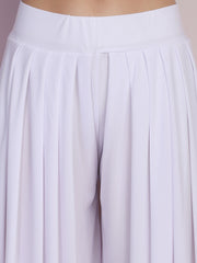 White Lycra Solid Pleated Flared Elephant Palazzo Pant-2686