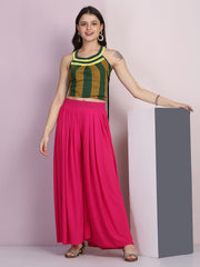 Pink Lycra Solid Pleated Flared Palazzo Pant-2685