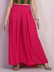 Pink Lycra Solid Pleated Flared Palazzo Pant-2685