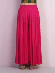 Pink Lycra Solid Pleated Flared Palazzo Pant-2685