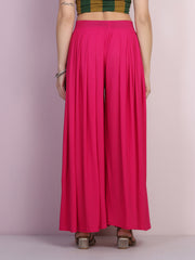 Pink Lycra Solid Pleated Flared Palazzo Pant-2685