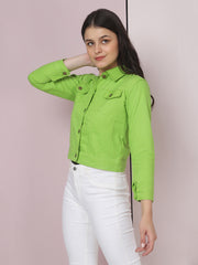 Twill Parrot Green Women Regular Jacket-2625