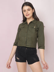 Twill Dark Green Women Regular Jacket-2627