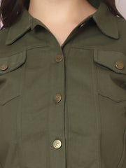Twill Dark Green Women Regular Jacket-2627