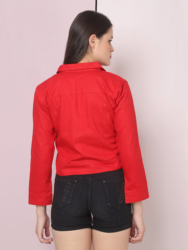Twill Red Women Regular Jacket-2628