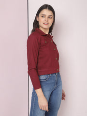 Twill Maroon Women Regular Jacket-2632