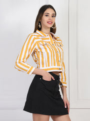 Twill Denim Yellow White Striped Women Jacket-2731