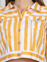 Twill Denim Yellow White Striped Women Jacket-2731