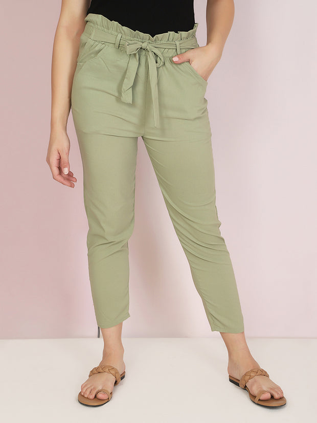 Buy Dark Green Solid Slim Pants Online  W for Woman