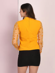 Yellow Carrera Polka Dot Long Sleeve Net Top-2715