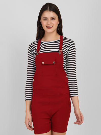 Maroon Striped Short Dungaree Dress with Top-2560